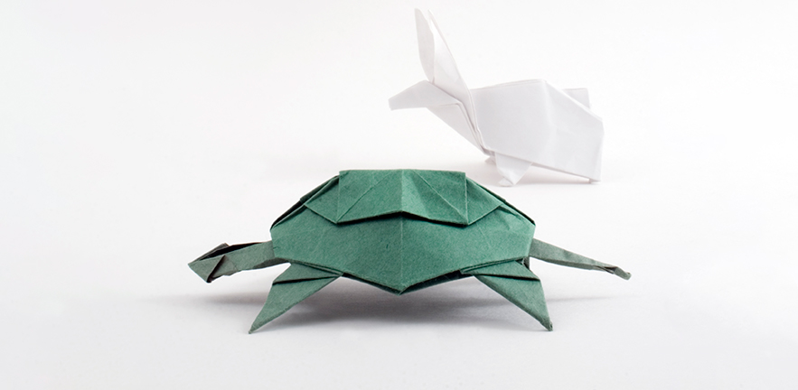 Origami tortoise and hare.
