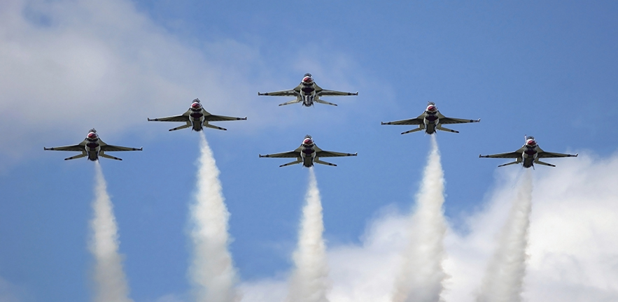 Andersen Air Force Base, Guam, September 12, 2004 - The United States Air Force Demonstration Team Thunderbirds performs for the first time in 10 years.
