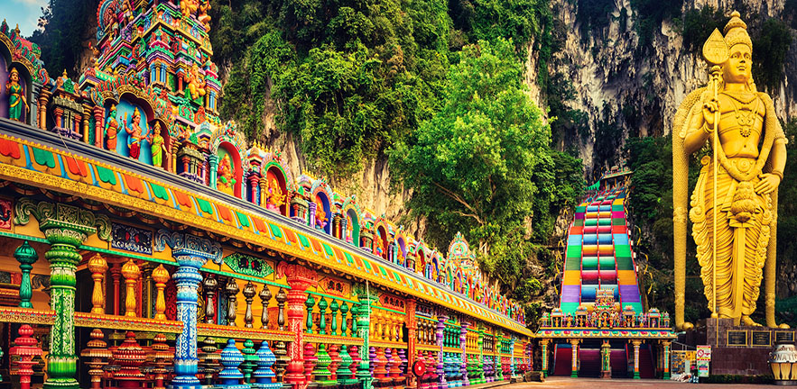 Beautiful view of colorful stairs of Batu caves, Kuala Lumpur, Malaysia.